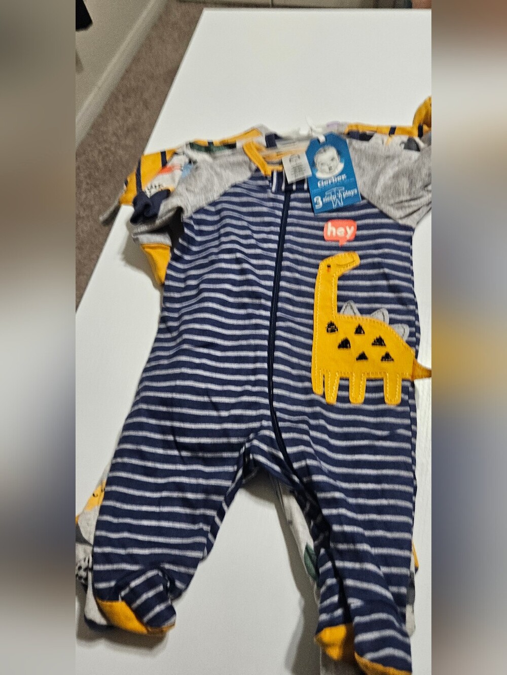 Gerber Navy and White Striped Dino Footed Three Pieces